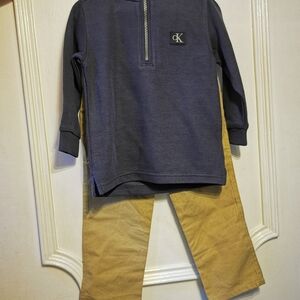 Calvin Klein Kids Navy Pullover and Tan Pants Set
